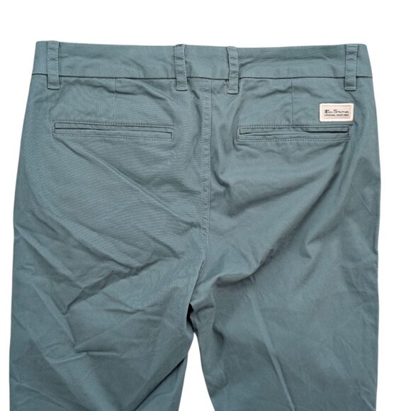 Ben Sherman Chino Pants Mens Sage Green Flat Front Cotton Stretch Size 32x32 - Picture 4 of 11